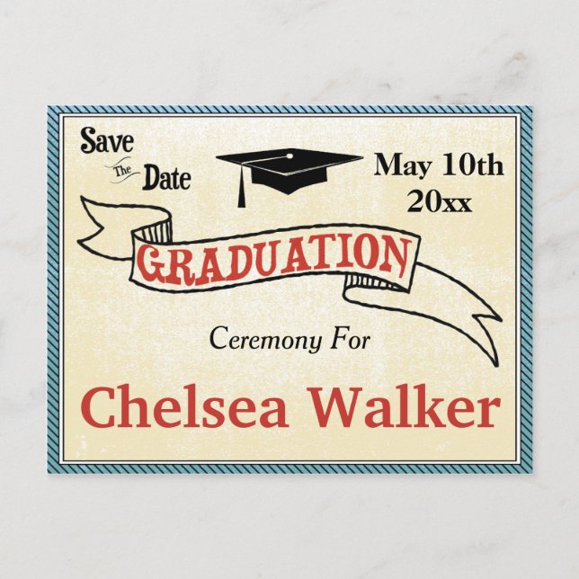 Graduation Ceremony Or Party Save The Date Announcement Postcard (Front)