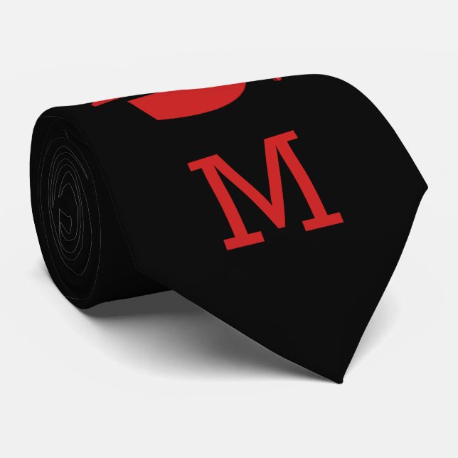 Graduation Ceremony Red Black Grad Cap Monogrammed Neck Tie (Rolled)