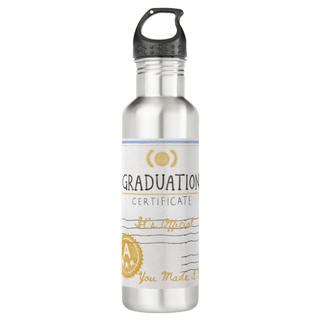 Graduation Certificate on a  Stainless Steel Water Bottle (Front)