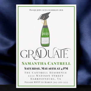 Graduation Champagne with Graduation Cap Class of Invitation