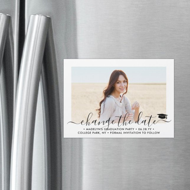 Graduation Change the Date Chic Photo Postponement Magnetic Invitation (Creator Uploaded)