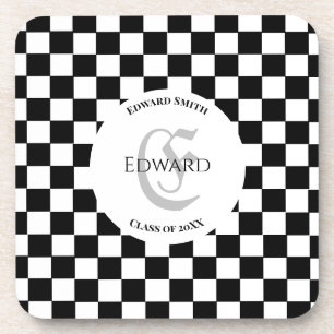 Graduation Checkered Pattern Race Flag Beverage Coaster