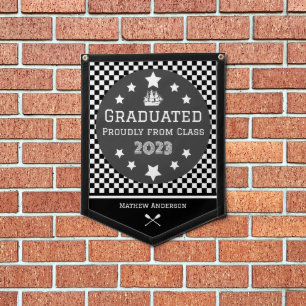 Graduation Chequered Black White Pennant