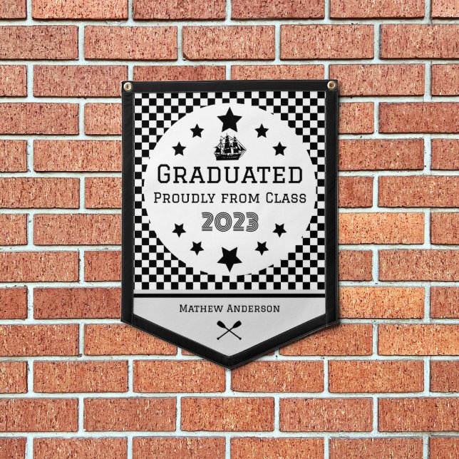 Graduation Chequered Black White Pennant (Insitu 1)
