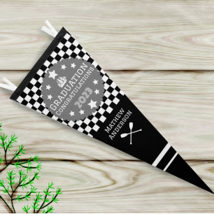 Graduation Chequered Black White Pennant Flag