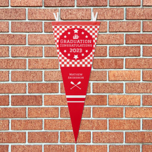 Graduation Chequered White Red Pennant Flag