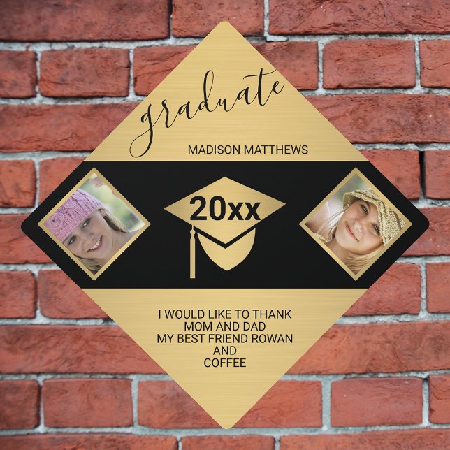 Graduation Chic Gold Script Year 2 Photo Graduation Cap Topper (Creator Uploaded)