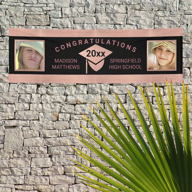 Graduation Chic Rose Gold Congratulations Photo Banner (Creator Uploaded)
