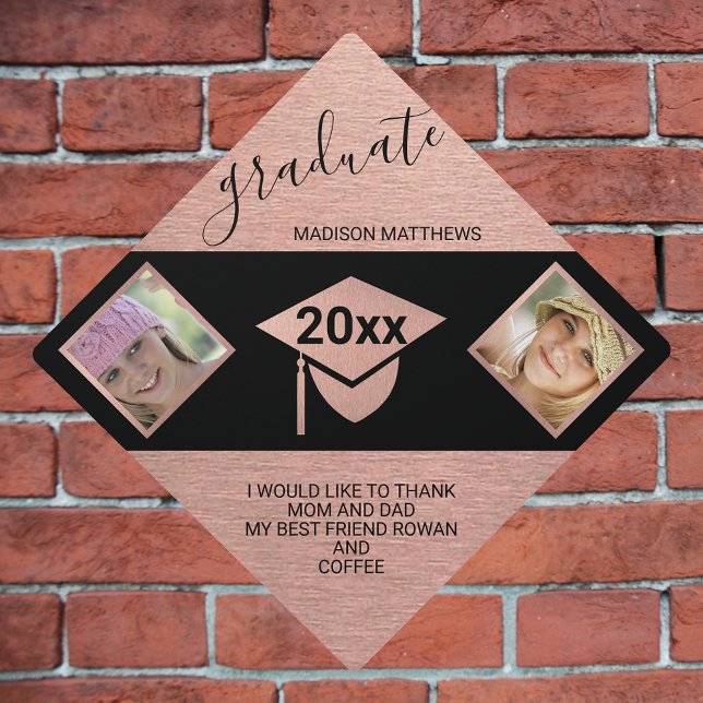 Graduation Chic Rose Gold Script Year 2 Photo Graduation Cap Topper (Creator Uploaded)