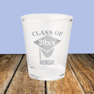 Graduation Chic Silver Mortarboard Reunion Shot Glass