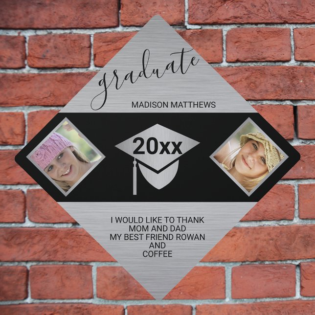 Graduation Chic Silver Script Year 2 Photo Cap Topper (Creator Uploaded)