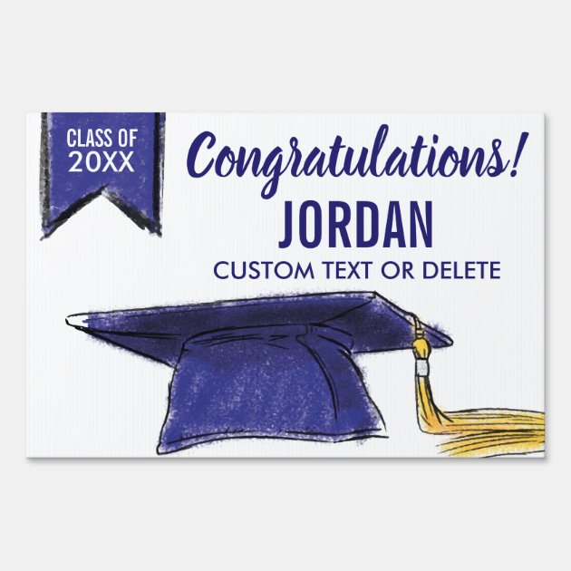 Graduation Class 2018 Congrats Blue Grad Cap Sign