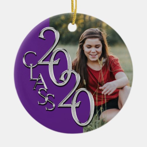 Graduation Class 2020 Photo Purple Silver Ceramic Ornament