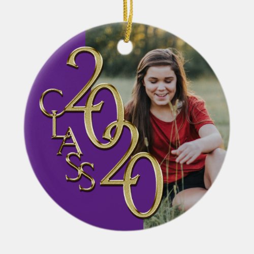 Graduation Class 2020 Photo Purple with Gold Ceramic Ornament