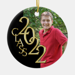 Graduation Class 2022 Photo Black with Gold  Ceramic Ornament