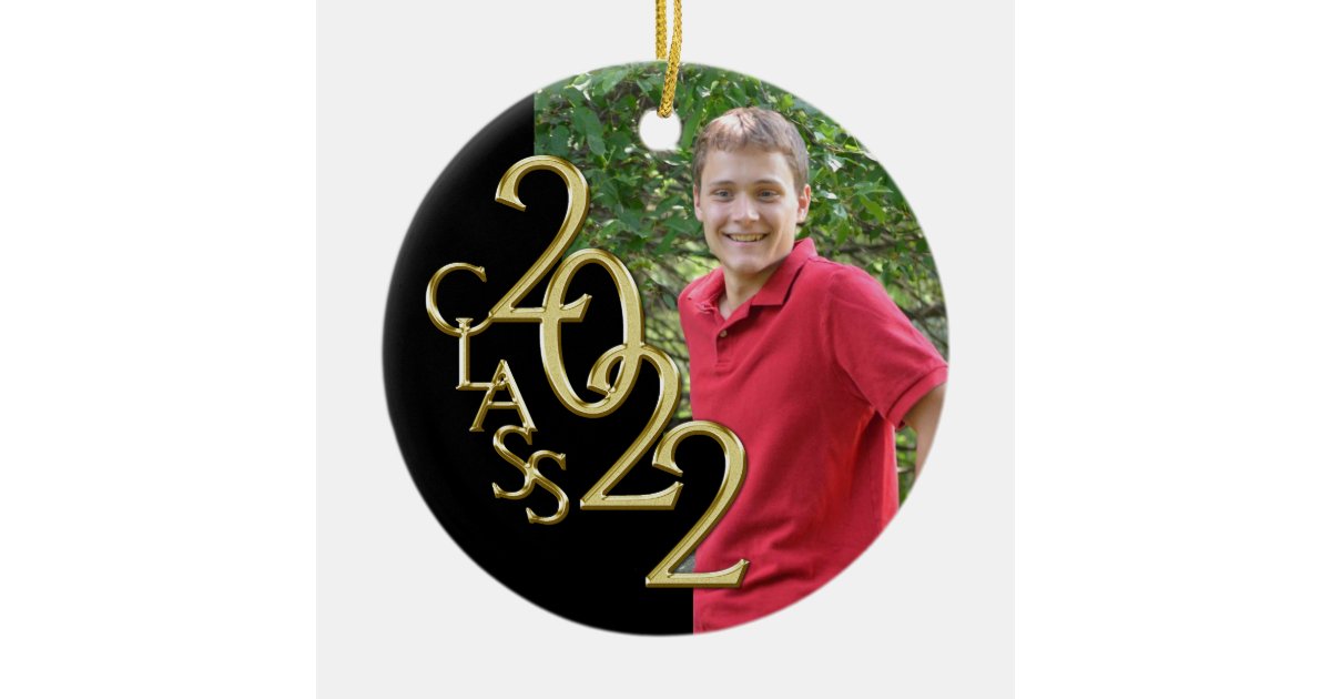 Graduation Class 2022 Photo Black with Gold Ceramic Ornament | Zazzle