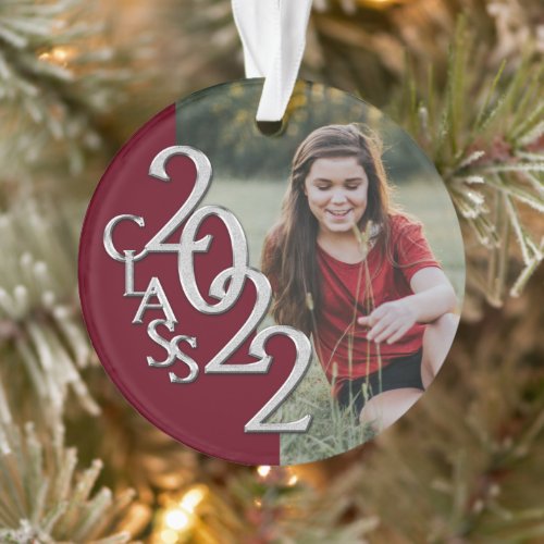 Graduation Class 2022 Photo Burgundy Silver Ornament