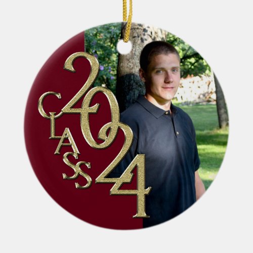 Graduation Class 2022 Photo Burgundy with Gold Ceramic Ornament