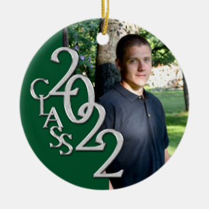 Graduation Class 2022 Photo Green Silver Ceramic Ornament