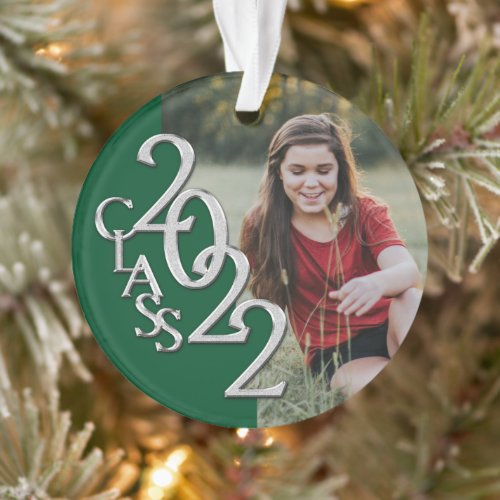 Graduation Class 2022 Photo Green Silver  Ornament