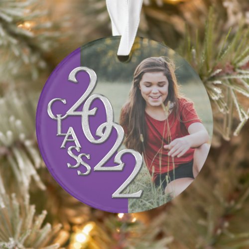 Graduation Class 2022 Photo Purple Silver Ornament