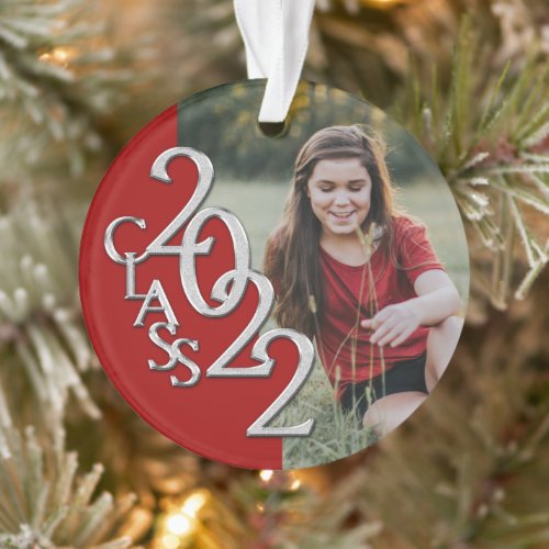 Graduation Class 2022 Photo Red Silver  Ornament