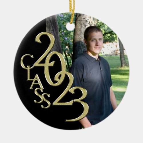 Graduation Class 2023 Photo Black with Gold  Ceramic Ornament