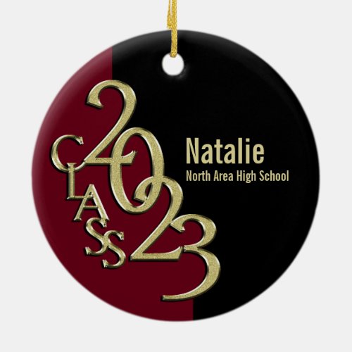 Graduation Class 2023 Photo Burgundy with Gold Ceramic Ornament