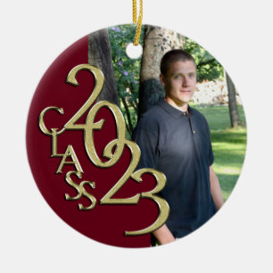 Graduation Class 2023 Photo Maroon with Gold  Ceramic Ornament