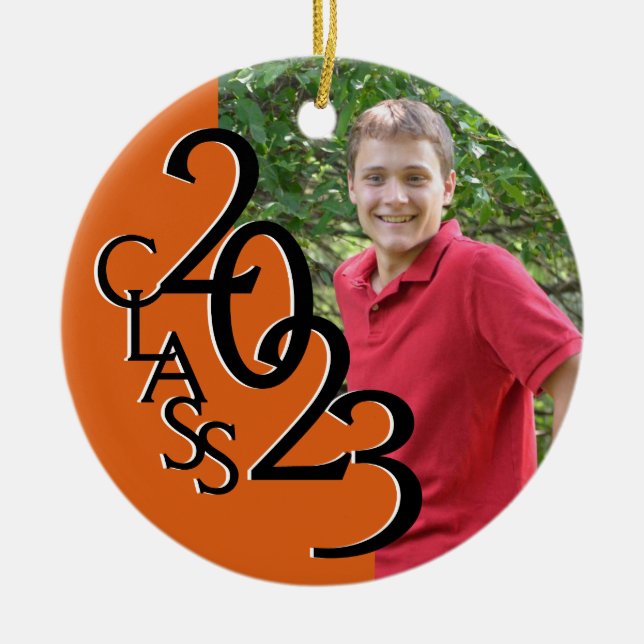 Graduation Class 2023 Photo Orange Ceramic Ornament (Front)