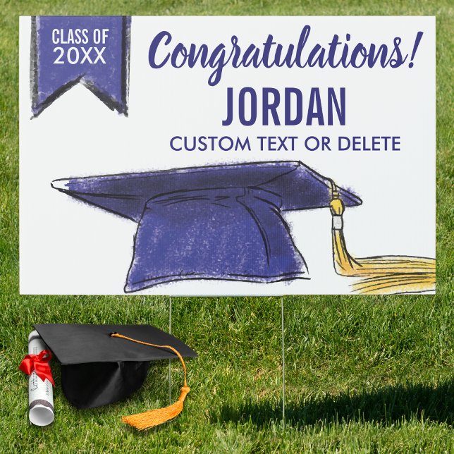 Graduation Class 20XX Congrats Blue Grad Cap Yard Sign (Creator Uploaded)
