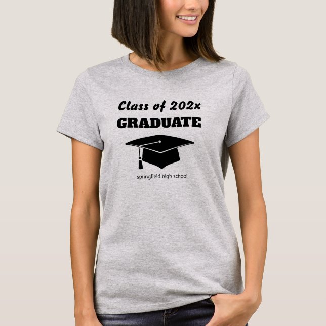 Graduation Class Black White Hat Vector Art T-Shirt (Front)