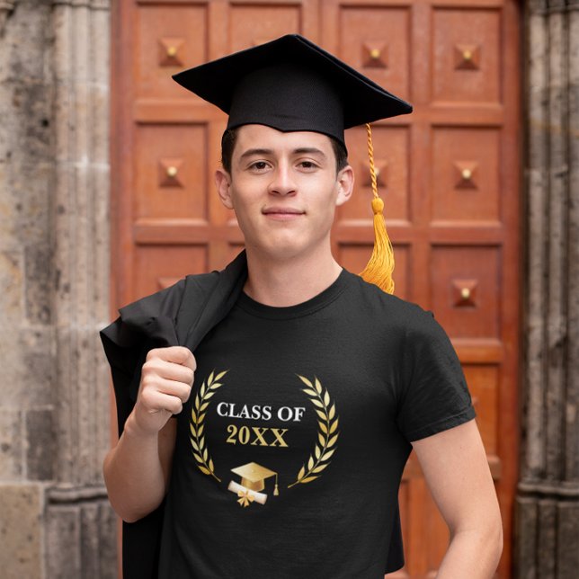 Graduation Class Gold Laurel Wreath Cap & Scroll T-Shirt (Creator Uploaded)