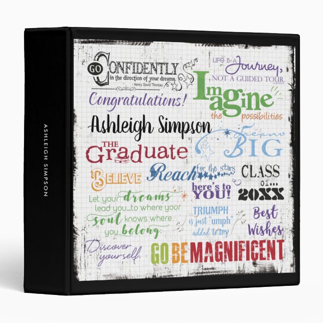 Graduation Class Inspirational Quotes Word Art 3 Ring Binder (Front/Spine)