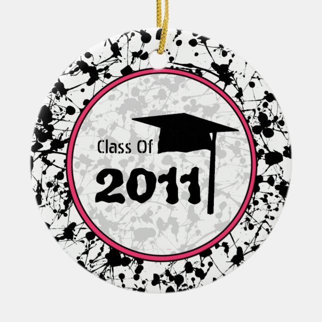 Graduation Class of 2011 Black Paint Splatter Ceramic Ornament (Front)