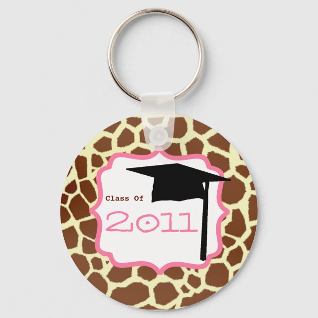 Graduation Class Of 2011 - Giraffe Print & Pink Keychain (Front)