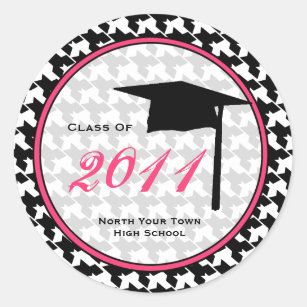 Graduation Class Of 2011 Houndstooth & Pink Classic Round Sticker