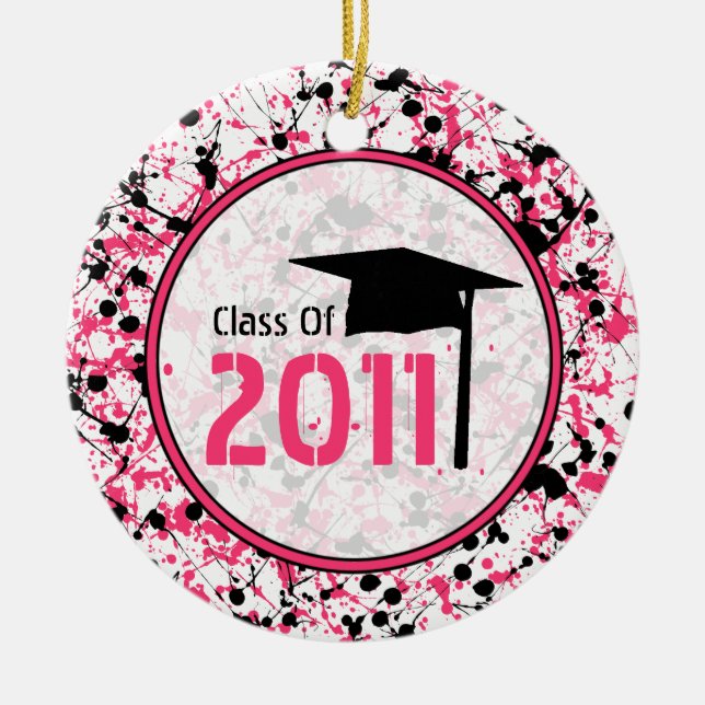Graduation Class of 2011 Pink & Black Splatter Ceramic Ornament (Front)