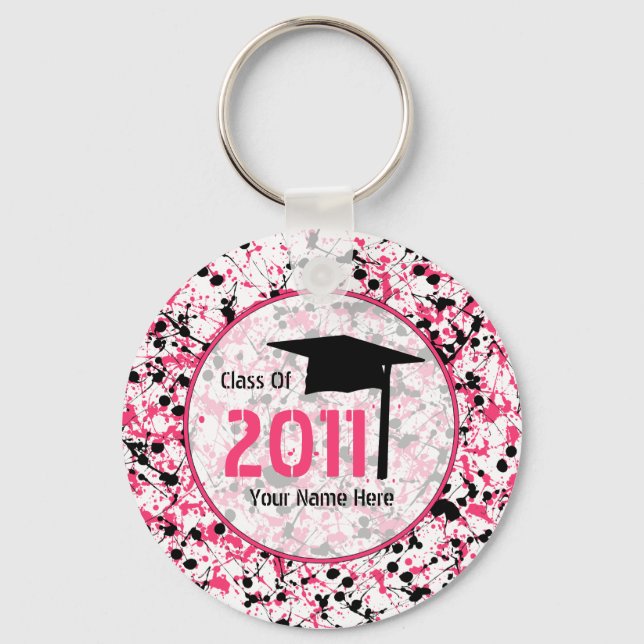 Graduation Class Of 2011 - Pink & Black Splatter Keychain (Front)