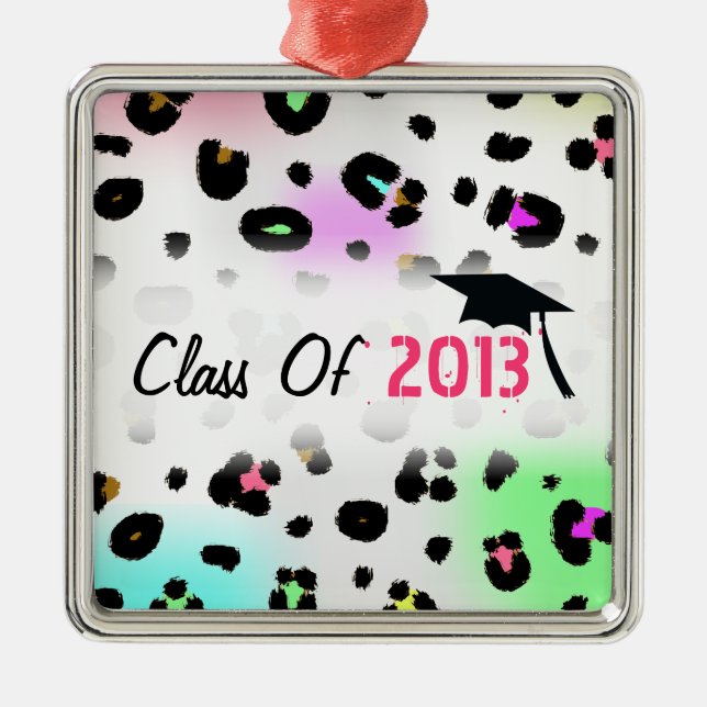 Graduation Class Of 2013 Airbrush Neon Leopard Metal Ornament (Front)
