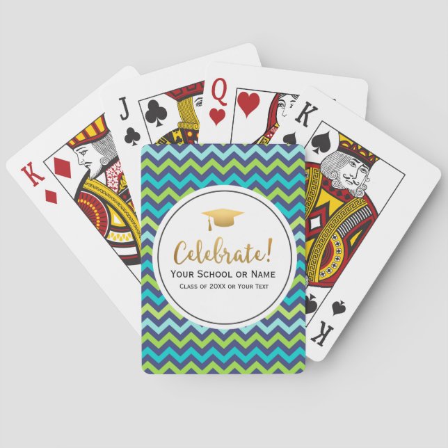 Graduation Class of 2017 Colorful Girly Chevron Poker Cards (Back)