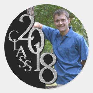 Graduation Class of 2018 Black and Silver Photo Classic Round Sticker