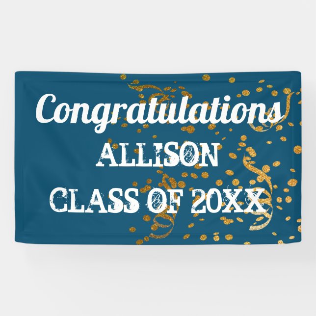 Graduation Class Of 2020 Blue Gold Personalized Banner (Horizontal)