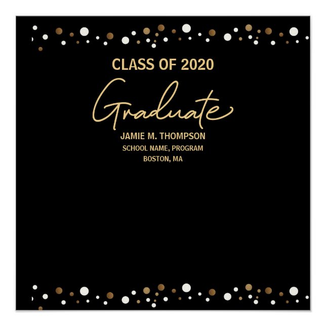 Graduation Class of 2020 Gold/ Black Elegant Poster (Front)