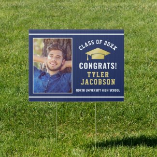 Graduation Class of 2020 | Navy and Gold Photo Sign