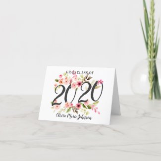Graduation Class of 2020 Watercolor Flowers Thank You Card