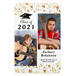 Graduation Class of 2021 Black Gold Stars Photo Magnet