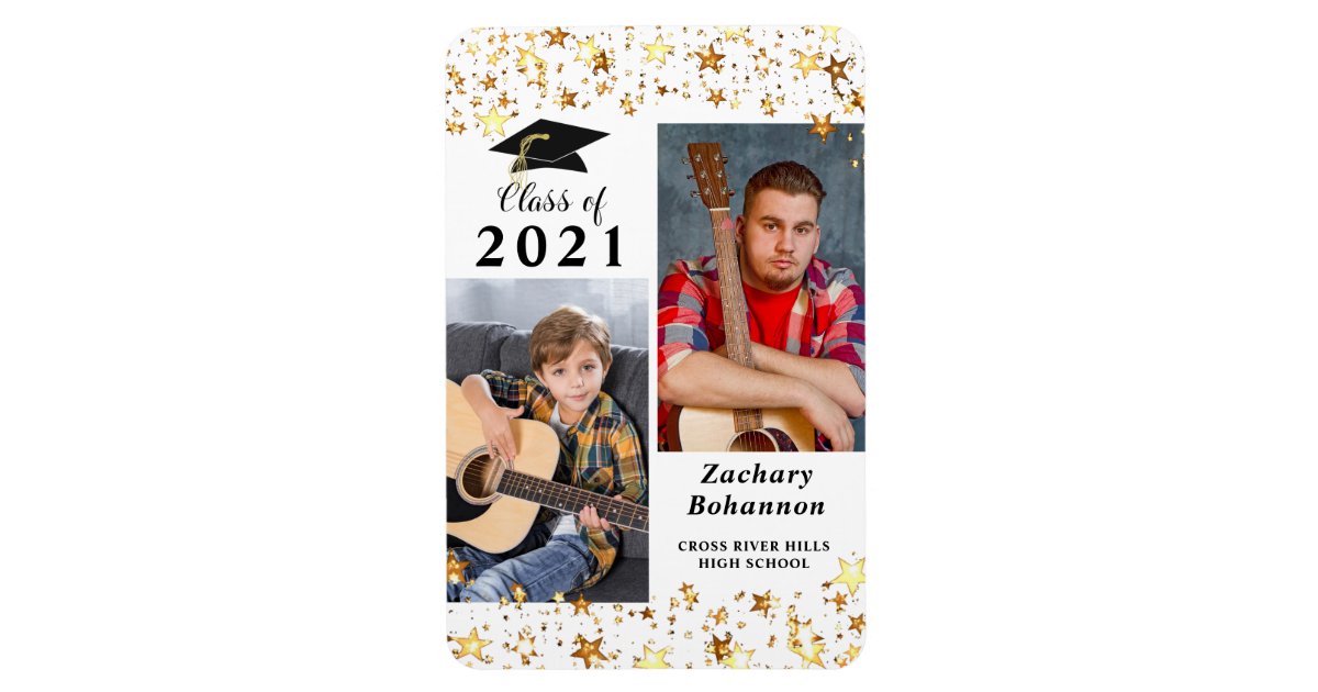 Graduation Class of 2021 Black Gold Stars Photo Magnet | Zazzle