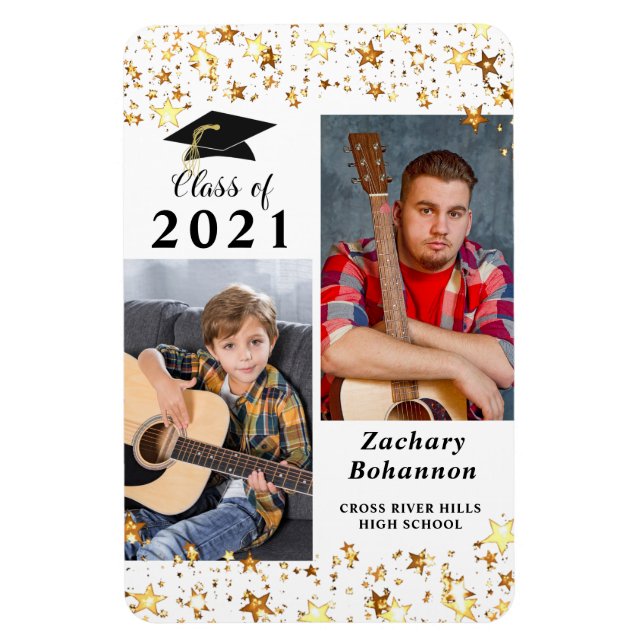 Graduation Class of 2021 Black Gold Stars Photo Magnet (Vertical)
