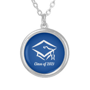 Graduation Class of 2021 BLUWHT Silver Plated Necklace